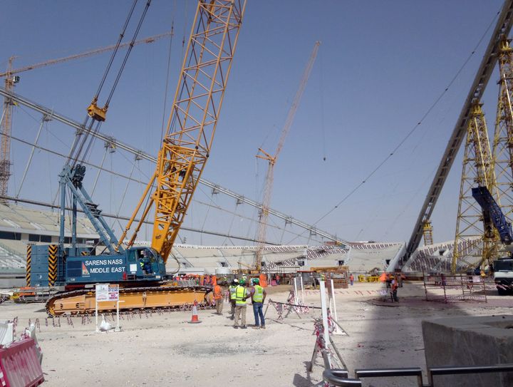 In this 2014 photo, construction work is under way at the Khalifa Stadium in Doha, Qatar