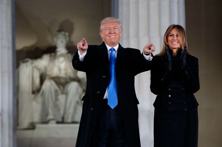 Trump, and his wife Melania Trump arrive to the "Make America Great Again Welcome Concert" at the Lincoln Memorial last night.
