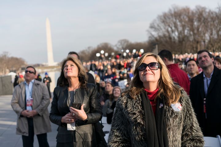 Donald Trump supporters watch inauguration concert at the Lincoln Memorial.