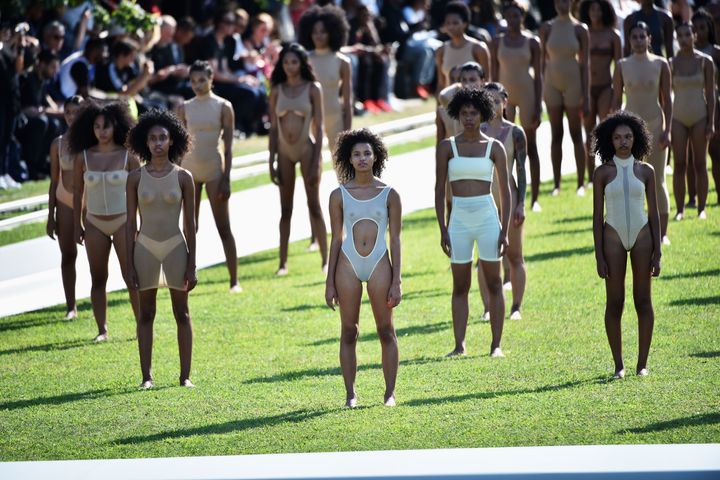 Models pose on the runway at the Kanye West Yeezy Season 4 fashion show on 7 September 2016 in New York City, US.