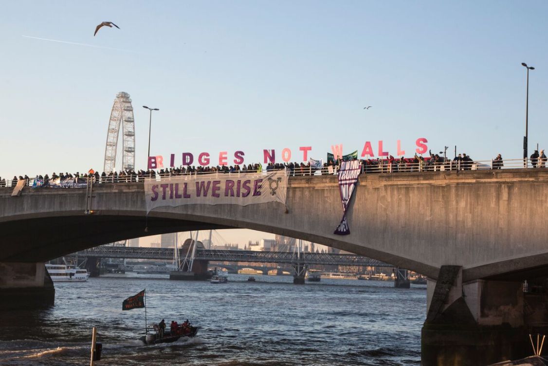Protesters on Waterloo Bridge.
