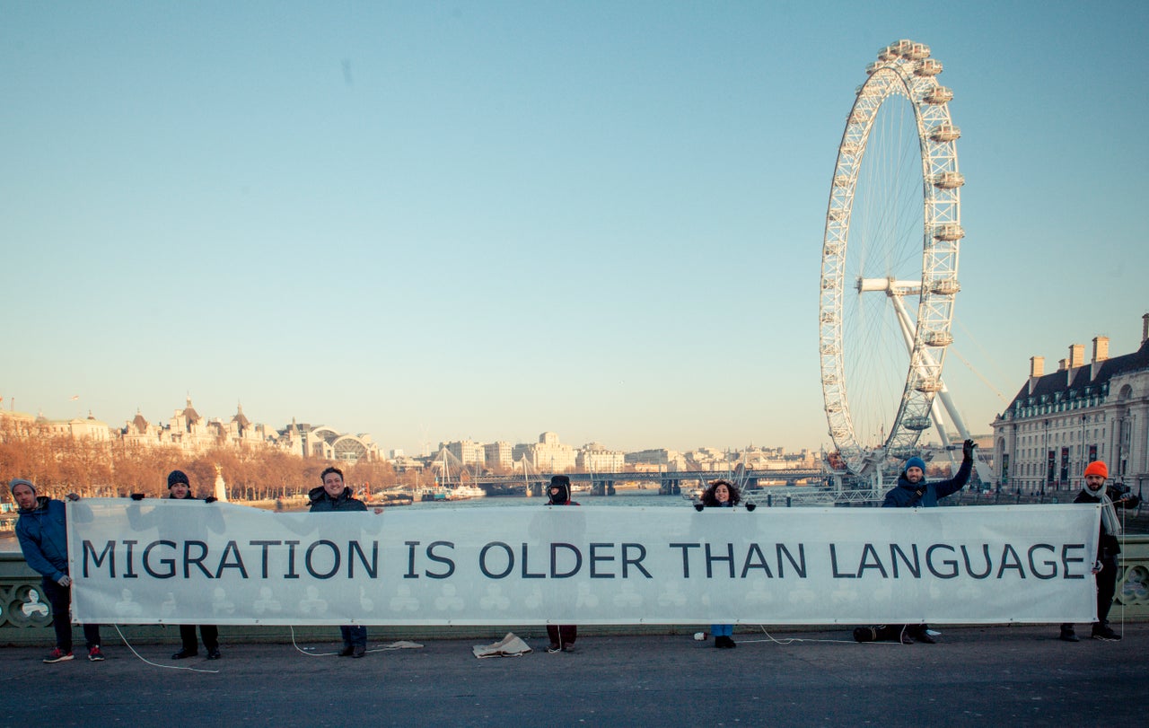 <strong>Activists on Westminster Bridge.</strong>
