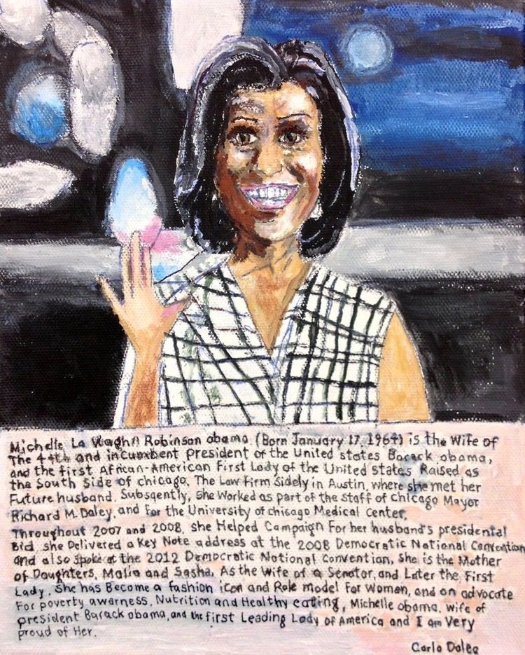 Carlo Daleo, "Michelle Obama," 2012, acrylic On Canvas Board, 20 x 18 inches