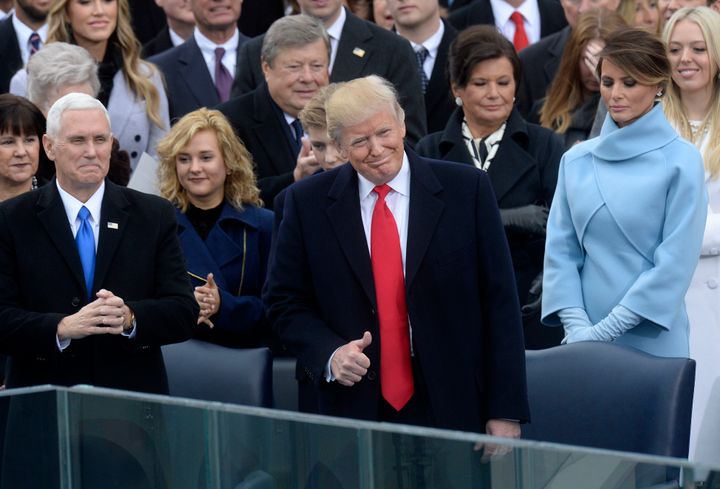 Trump gives a thumb up during the 58th Presidential Inauguration.