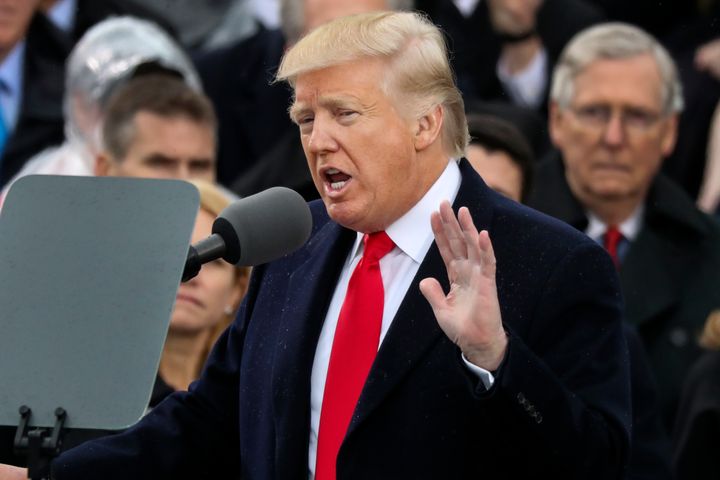 President Donald Trump speaks after being sworn in as the 45th President of the United States.