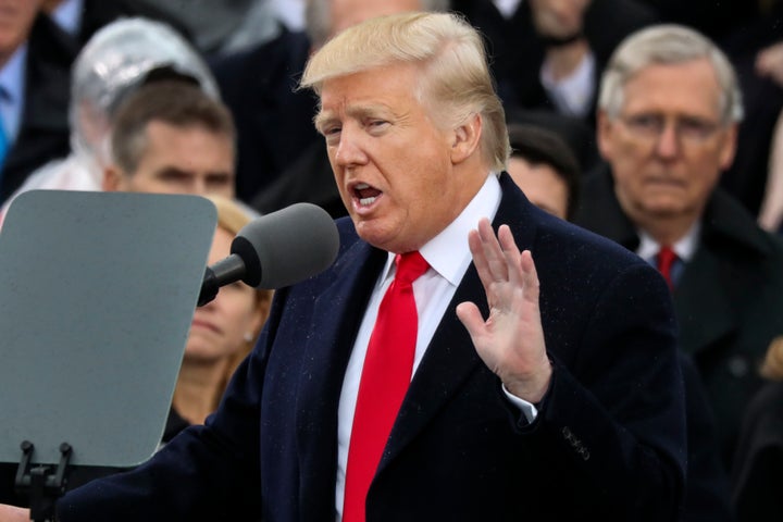 President Donald Trump speaks after being sworn in as the 45th President of the United States.