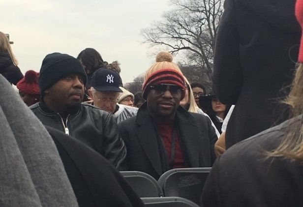 Floyd Mayweather (right) seen bundled up at the presidential inauguration in Washington, D.C.