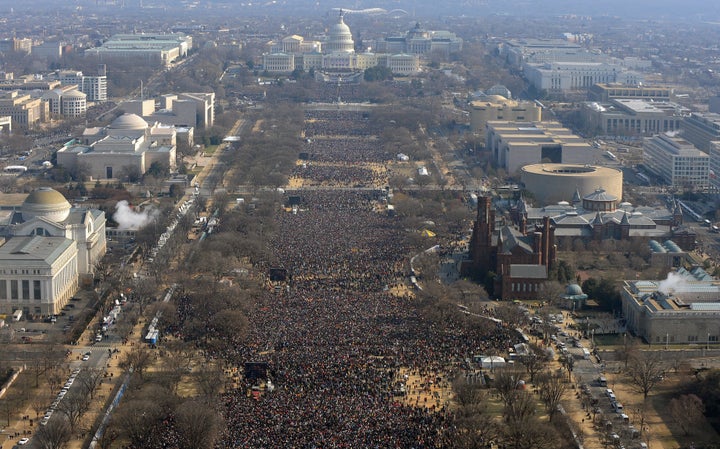 The scene on the National Mall during Barack Obama's first inauguration.