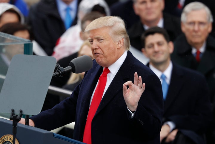 Donald Trump speaks after being sworn in as the 45th president of the United States.