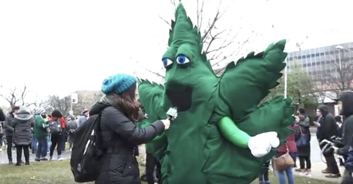 Giant pot leaf Hempy speaks to The Huffington Post at the #Trump420 demonstration in Washington, D.C. on Friday.
