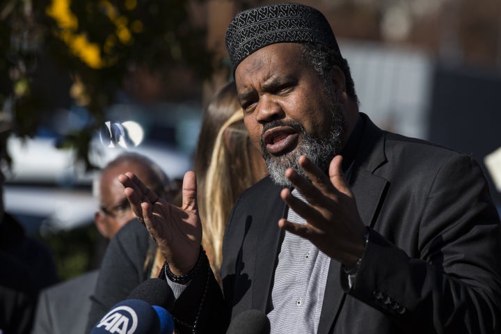 Imam Mohamed Magid speaks with other religious leaders as they stand together against hate and bigotry in Washington D.C. on Nov. 18, 2016.