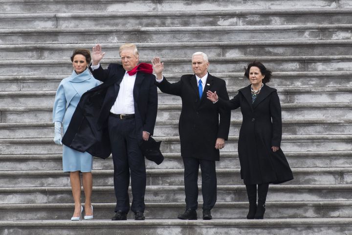 First lady Melania Trump, President Donald Trump, Vice President Mike Pence and second lady Karen Pence at Friday's inauguration.