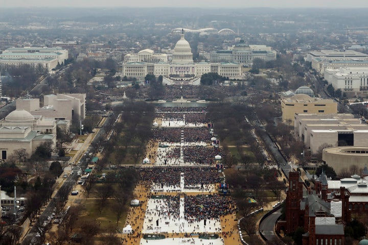 The view of the National Mall from above during President Donald Trump's inauguration ceremony.