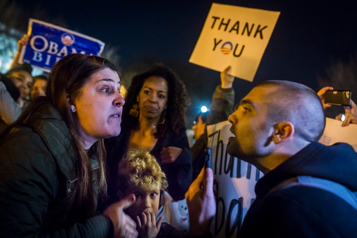 On the eve before Donald Trump is sworn in as the 45th President of the United States, in a pre-inauguration protest on Thursday, hundreds of activists surrounded the alt-right "Deploraball," which was taking place inside the National Press Club in Washington.