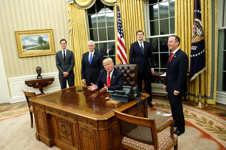 Gold curtains and a rug from Ronald Reagan. 