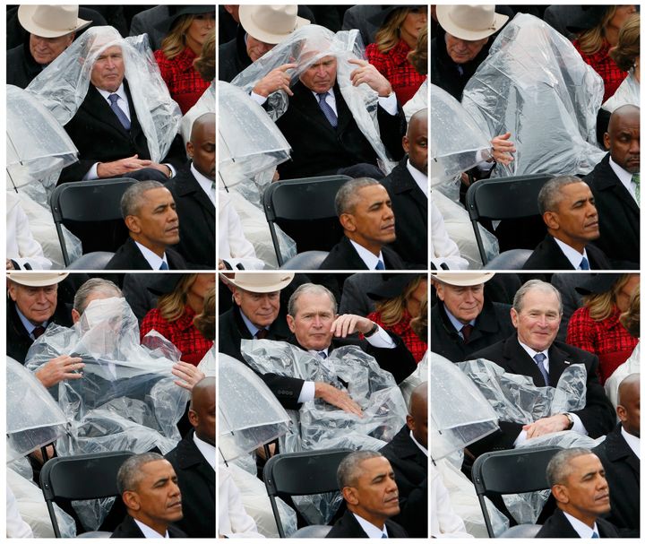 Redditors gave these images of former President George W. Bush using a plastic sheet to deal with the rain at President Donald Trump's inauguration a hilarious twist.