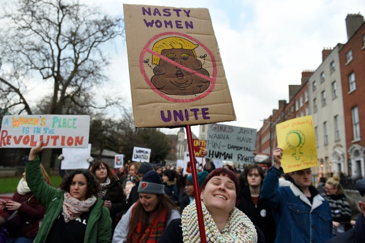 Protesters take part in the Women's March on Dublin, Ireland January 21, 2017. The march formed part of a worldwide day of ac