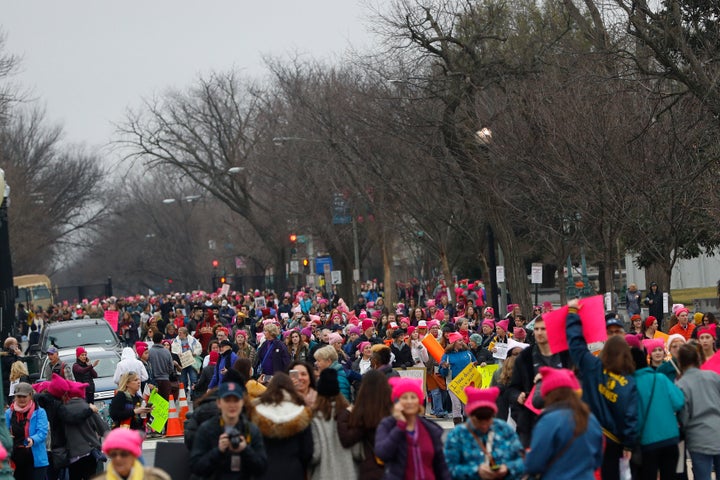 Protesters gather during the Women's March on Washington.