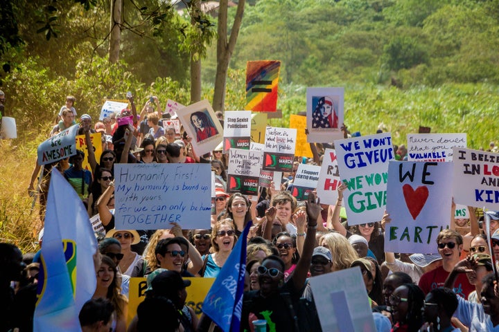 Demonstrators rally at Karura Forest in Nairobi, Kenya, on Saturday. 