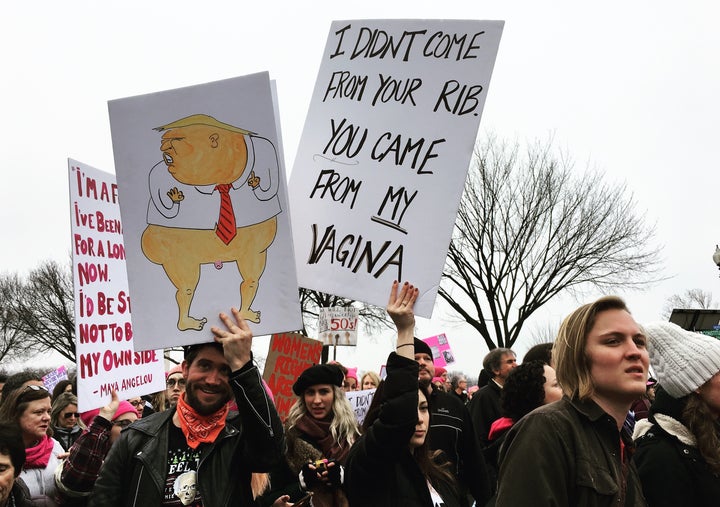 Protesters marched down Constitution Ave, NW in Washington, D.C., right by the Washington Monument. 