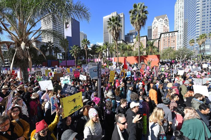Protesters march in Los Angeles during the Women's March on Jan. 21, 2017.