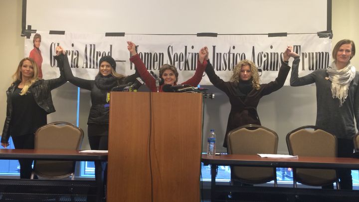 From the left: Jessica Drake, Temple Taggart, Gloria Allred, Summer Zervos and Rachel Crooks.