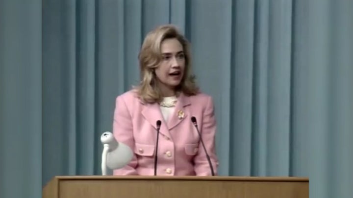 September 5, 1995 — A defiant Hillary Clinton, then the First Lady of the United States, declaring that “human rights are wom