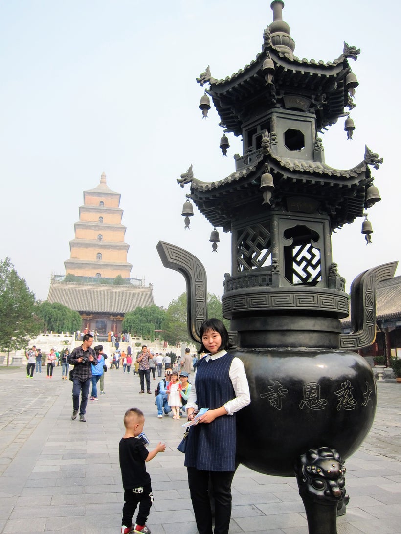 Emily in front of the Giant Wild Goose Pagoda, Xi’an City