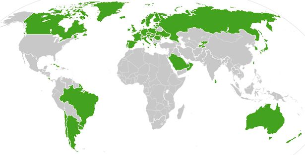 With exception of the US, countries with nationalized health care (indicated in green)
