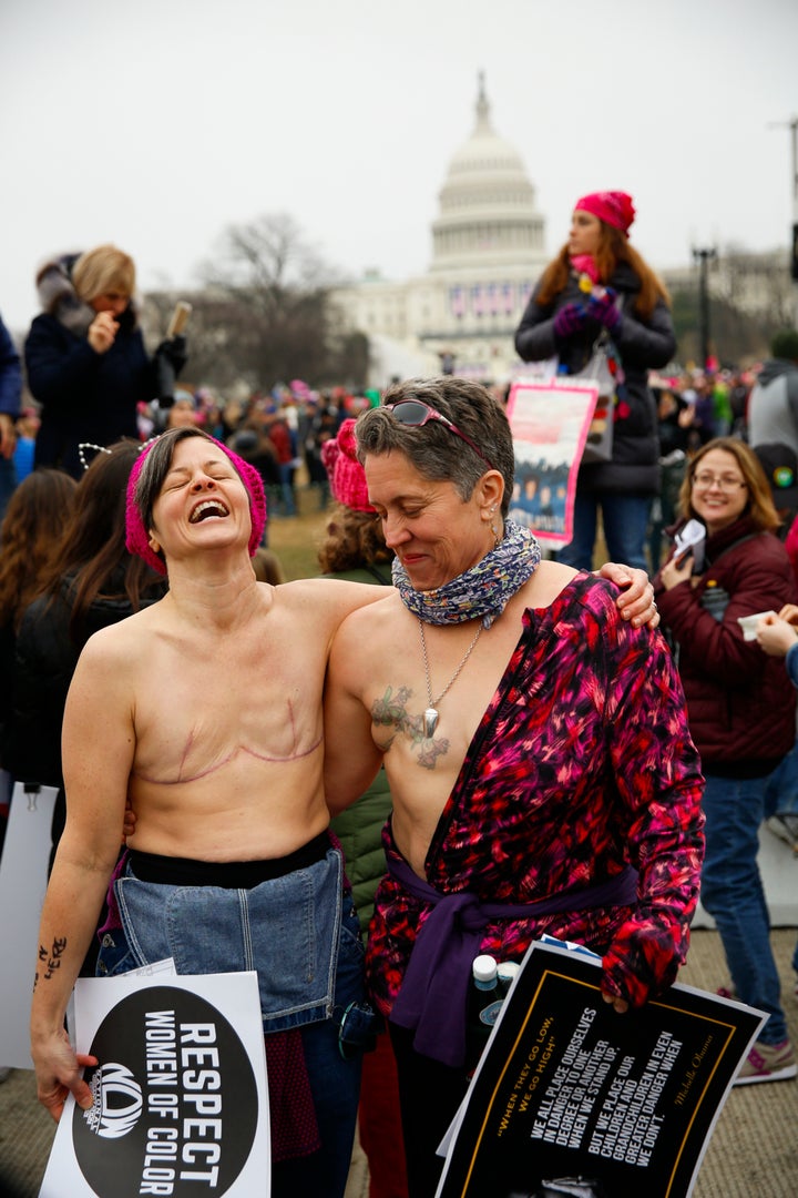 <p>Breast-cancer survivors take the streets of Washington D.C. to protest in the name of women worldwide</p>
