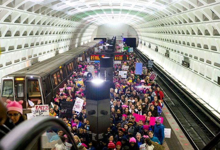 People filled the Capitol South metro station Saturday.
