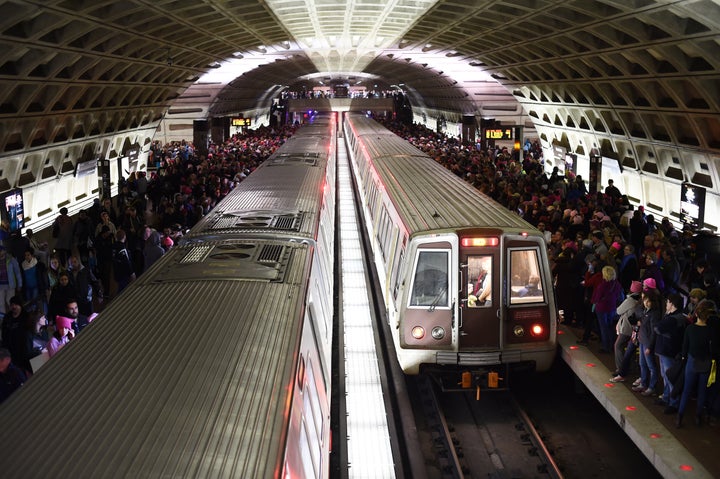 The Metro Center station was crowded for the Women's March on Saturday.