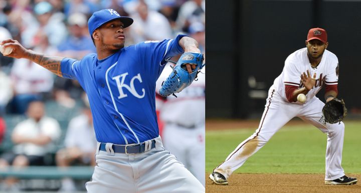 Kansas City Royals pitcher Yordano Ventura (left) and former MLB infielder Andy Marte both died in car crashes on Sunday.