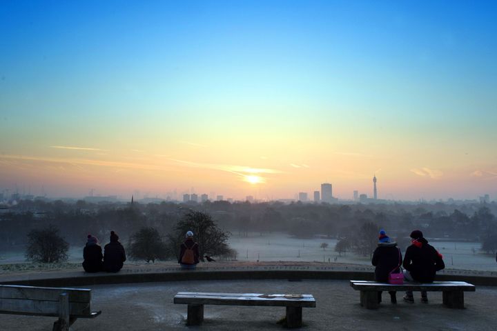 A frosty sunrise over Primrose Hill in London.