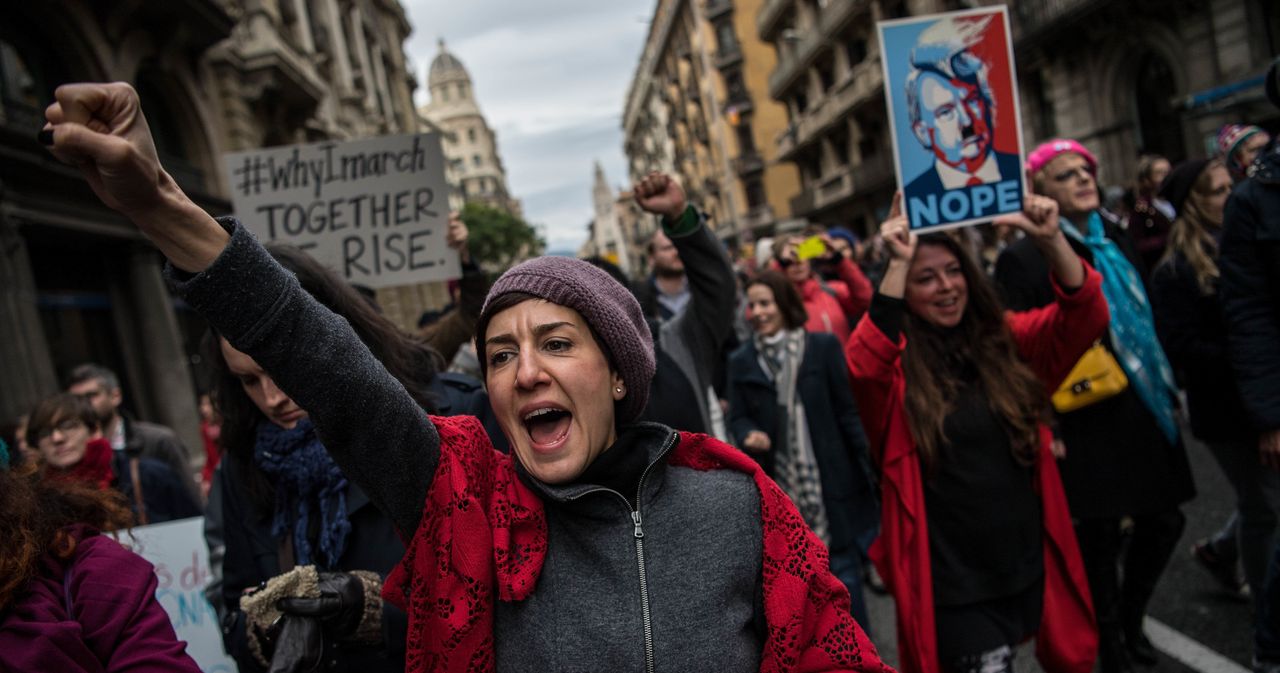 A woman marches in Barcelona, Spain on January 21st. 