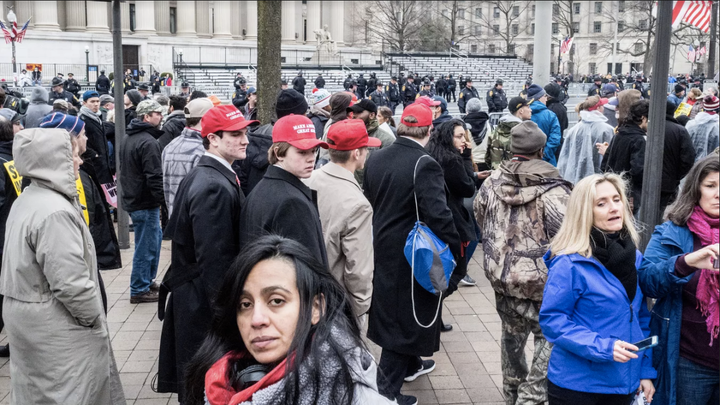 MAGA family looking for a spot for the parade, around noon.