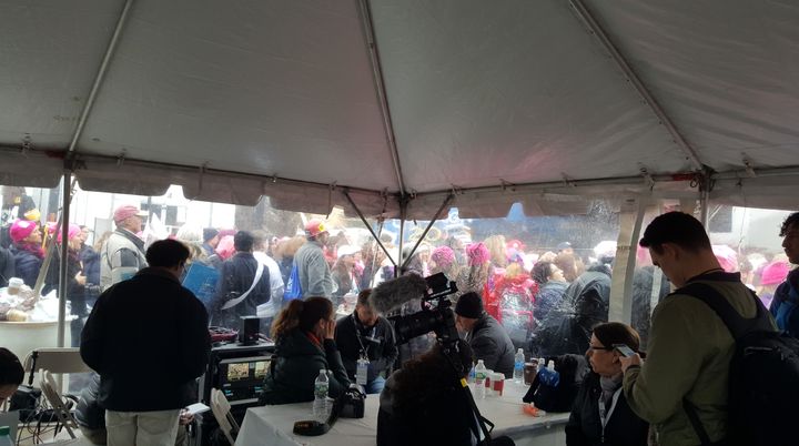 The scene from the press tent at the Women’s March on Washington