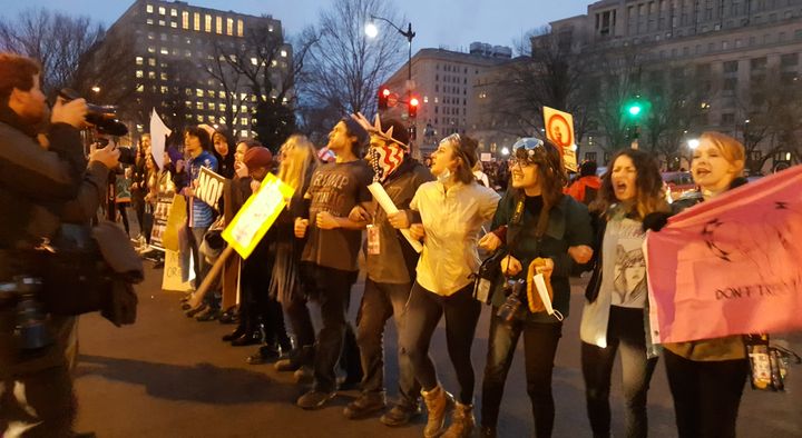 Protesters block traffic at Vermont Avenue and K Street in D.C. on Saturday.
