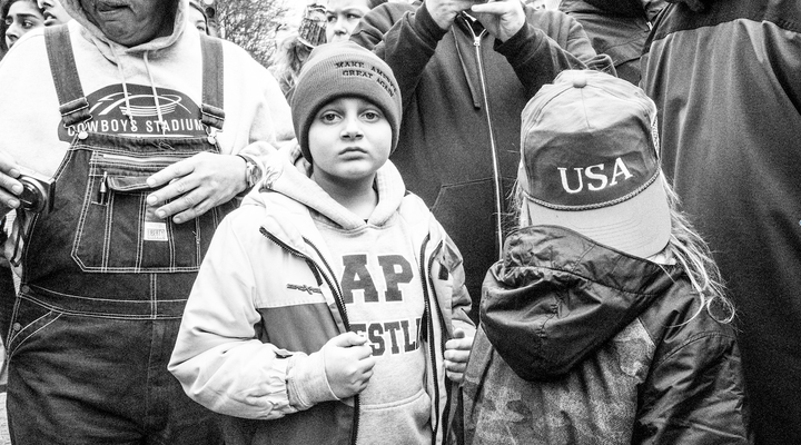 <p>Boy in stocking MAGA cap</p>