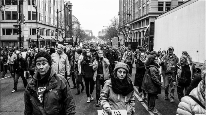 “Take a look. This is 7th and D. As you look down the sea of people, the light colored horizontal stripe is Pennsylvania Ave, and the sea beyond that is 7th crossing the Mall toward Independence. If you know DC you'll find this as gleeful as I do.” 