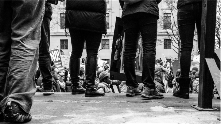 <p>A flatbed truck, probably there to remove inauguration bleachers and barricades, acts as a temporary stage.</p>