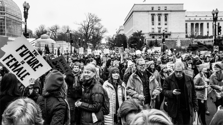 At the botanical garden on Independence looking back up the hill toward the Capitol, a sea of Marchers flowing in, around 10:30am