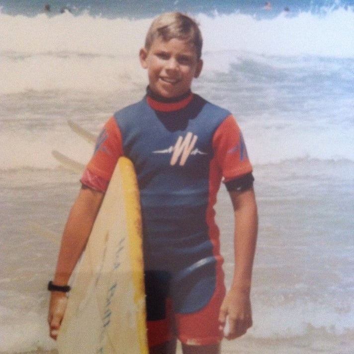 Hayden with his first surfboard