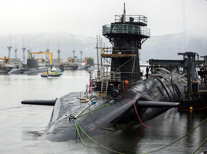 A Vanguard-class submarine carrying Trident missiles and nuclear warheads