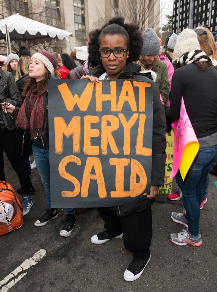 Uzo Aduba references Meryl Streep's anti-Trump <a href="https://www.huffpost.com/entry/meryl-streep-donald-trump-golden-globes-speech_n_5872fcf4e4b043ad97e41347" role="link" class=" js-entry-link cet-internal-link" data-vars-item-name="speech" data-vars-item-type="text" data-vars-unit-name="588649b5e4b070d8cad44a12" data-vars-unit-type="buzz_body" data-vars-target-content-id="https://www.huffpost.com/entry/meryl-streep-donald-trump-golden-globes-speech_n_5872fcf4e4b043ad97e41347" data-vars-target-content-type="buzz" data-vars-type="web_internal_link" data-vars-subunit-name="article_body" data-vars-subunit-type="component" data-vars-position-in-subunit="1">speech</a> at the 2017 Golden Globes.