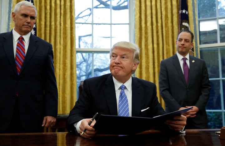 <strong>L-R: Pence, Trump and Priebus</strong>