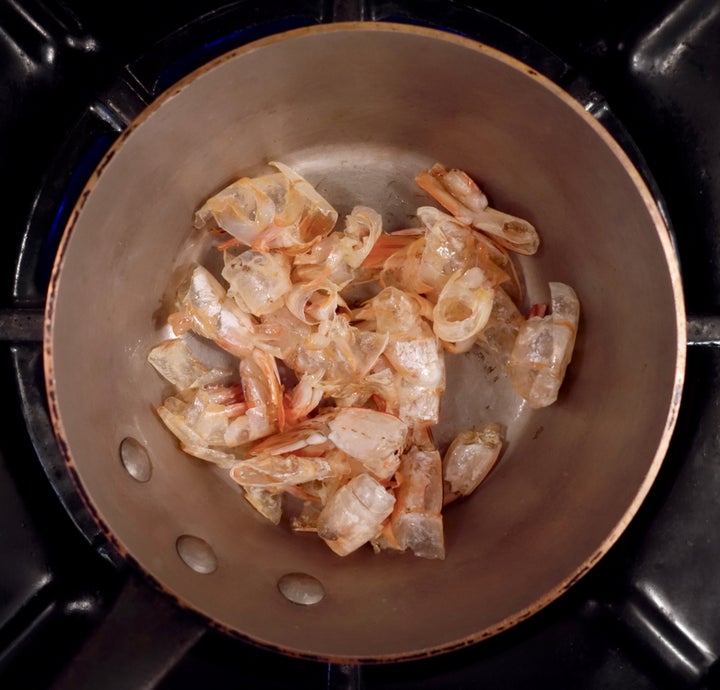 <p>The shrimp shells, sauteed until pink</p>