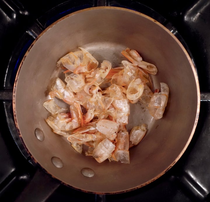 The shrimp shells, sauteed until pink