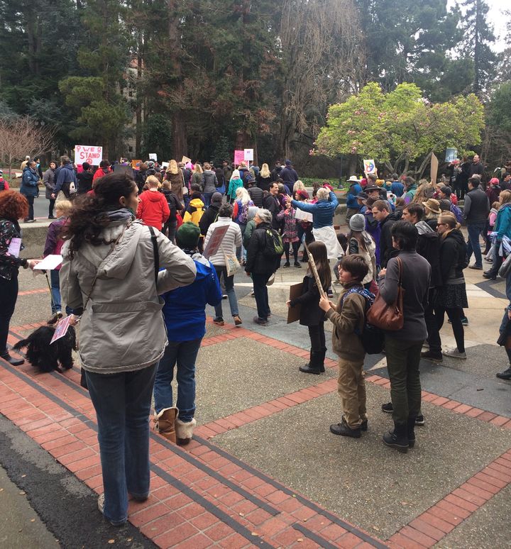 Marchers on U.C. Berkeley's campus. 