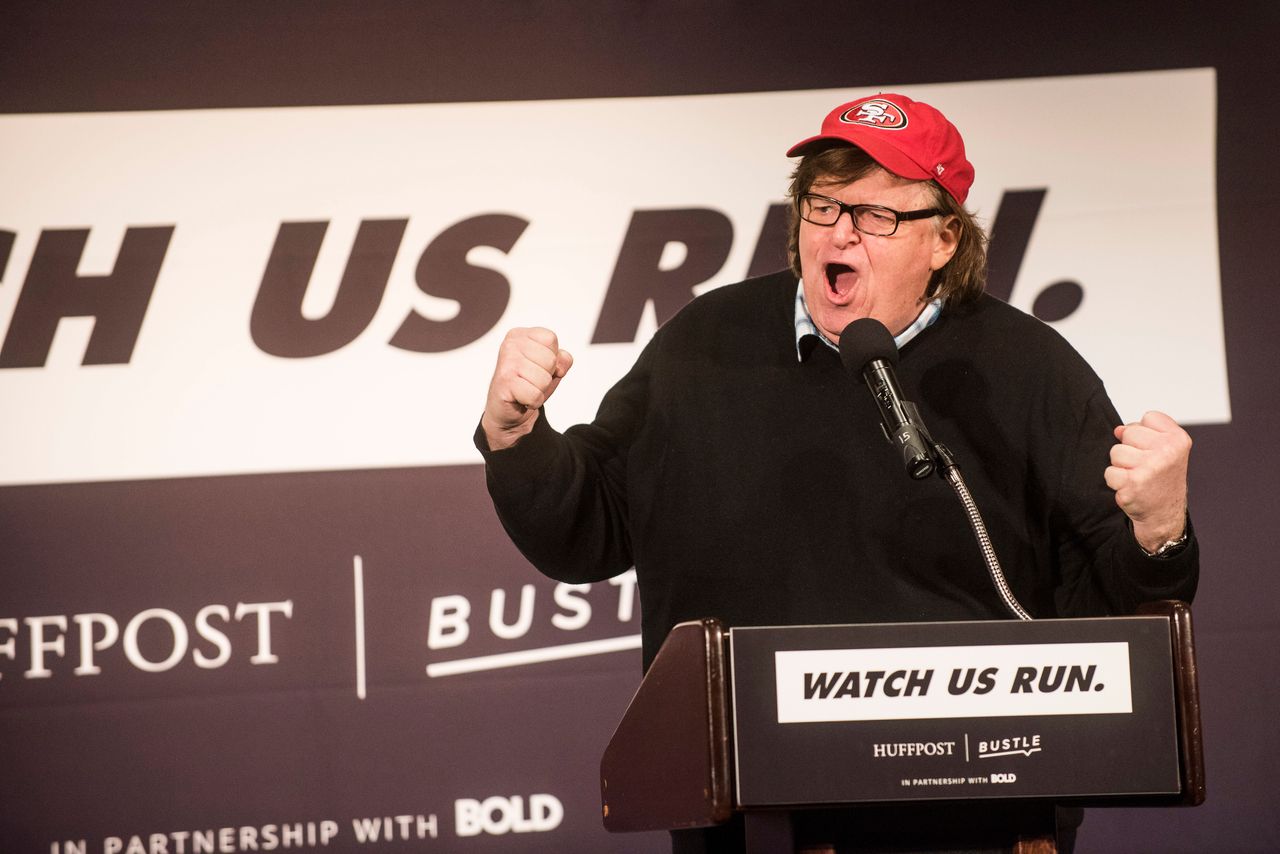 Michael Moore speaking at the Watch Us Run event this past Friday.